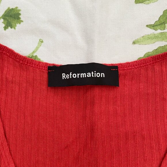 Reformation Flora Cherry Red Ribbed Knit Crop Top Size XS - Picture 4 of 7